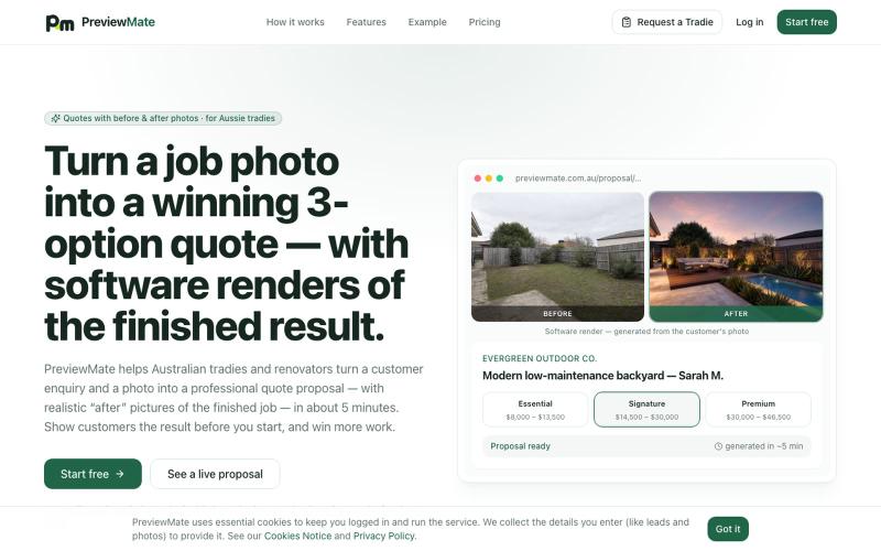 Tradie Quotes with Before & After Photos | PreviewMate — screenshot