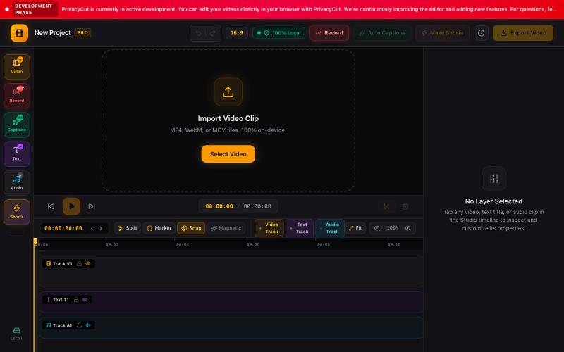 Free Online Video Editor & Long Video to Shorts Maker (9:16 Reels & TikTok) | Pr — screenshot