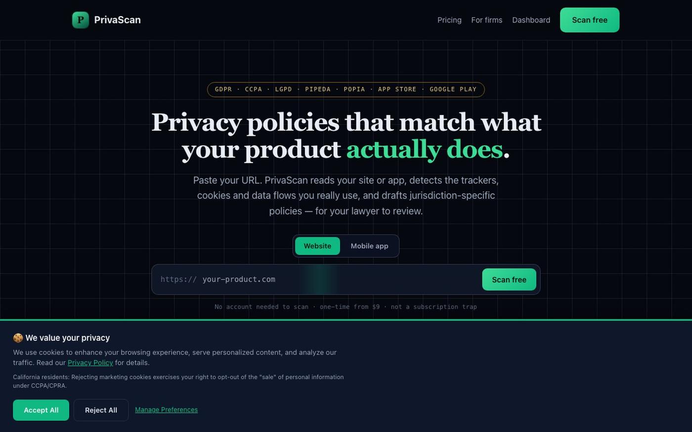 PrivaScan — AI-Powered Privacy Policy Generator — screenshot