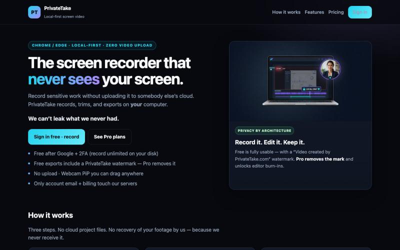 PrivateTake | Local-First Private Screen Recorder — screenshot
