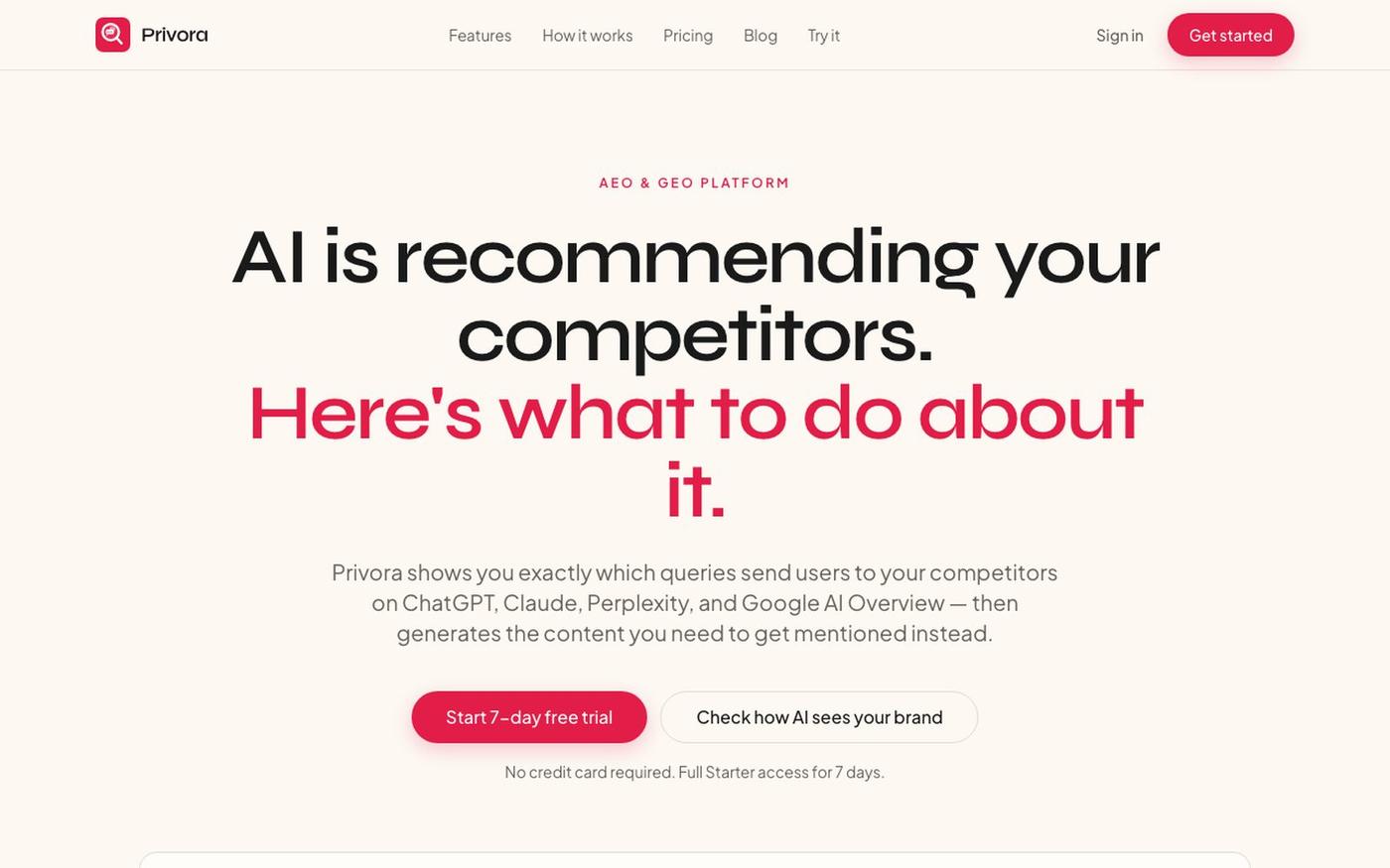 Privora – AEO & GEO Tool with Content Recommendations | ChatGPT, Claude, Perplex — screenshot