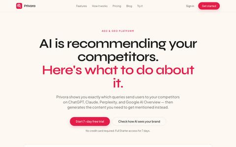 Privora – AEO & GEO Tool with Content Recommendations | ChatGPT, Claude, Perplex — screenshot