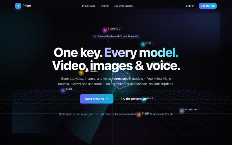 Prizm — One API key. Every top AI model. — screenshot