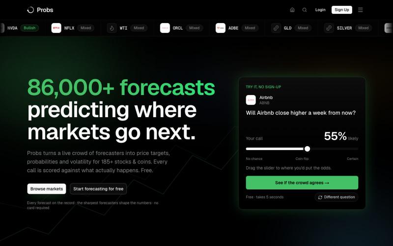 Probs · Forecast in probabilities, not opinions. — screenshot