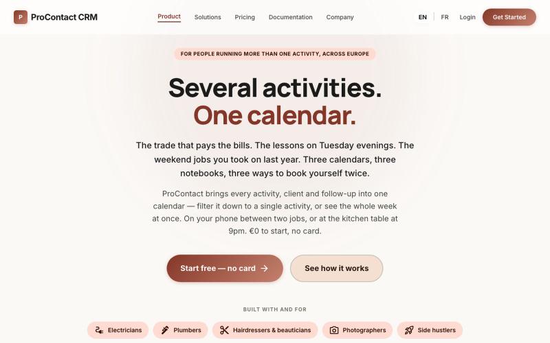 Simple CRM for tradespeople and side hustlers — ProContact CRM — screenshot