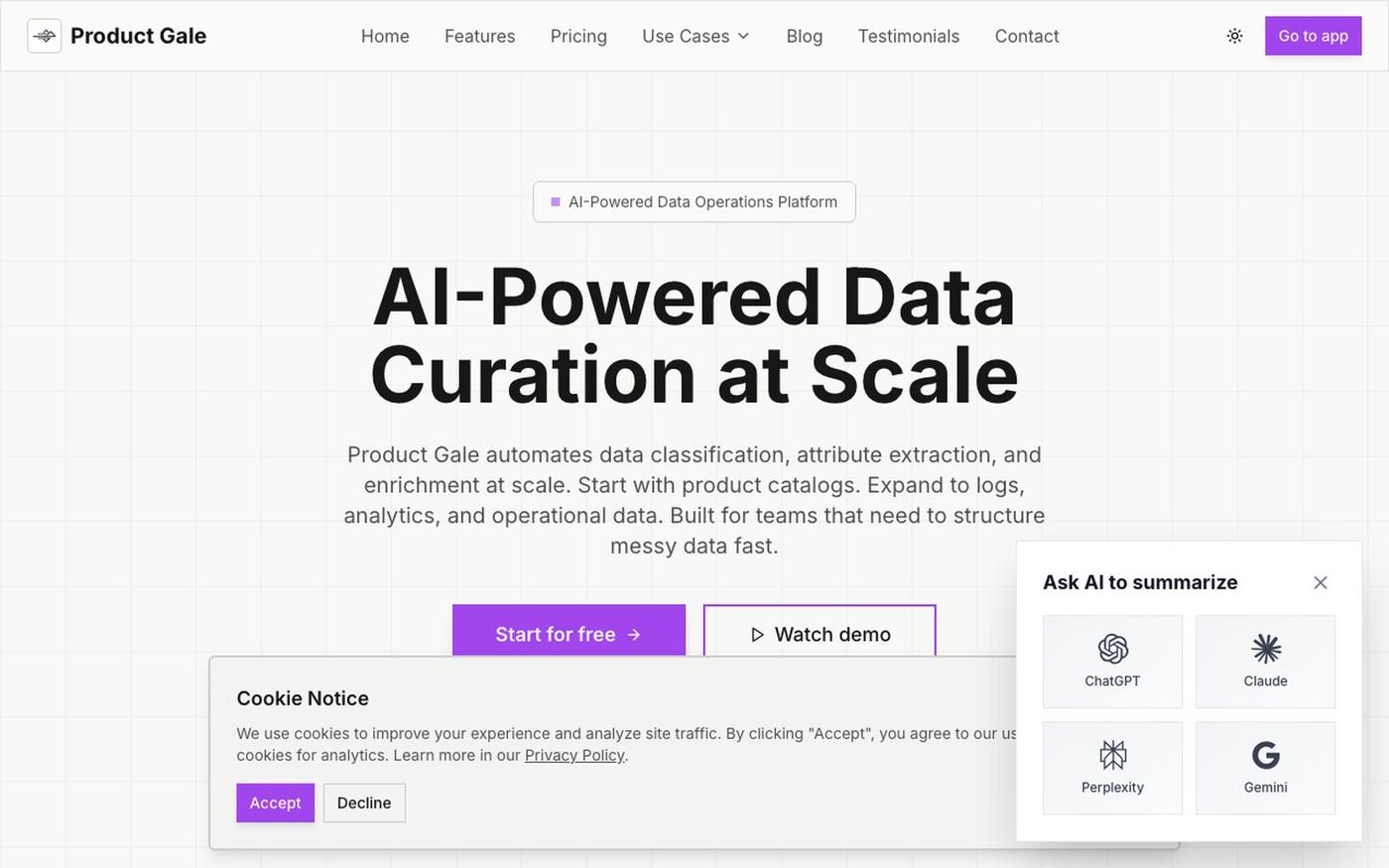 Product Gale - AI-Powered Data Curation at Scale — screenshot