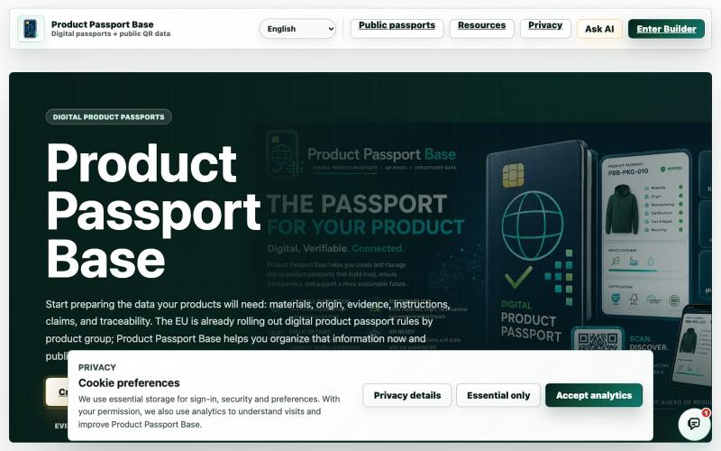 Product Passport Base | Digital Product Passports, QR Pages & API — screenshot