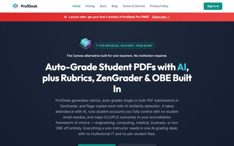 AI Grading, Similarity Detection, Rubrics & OBE for Teachers · ProfDesk — screenshot