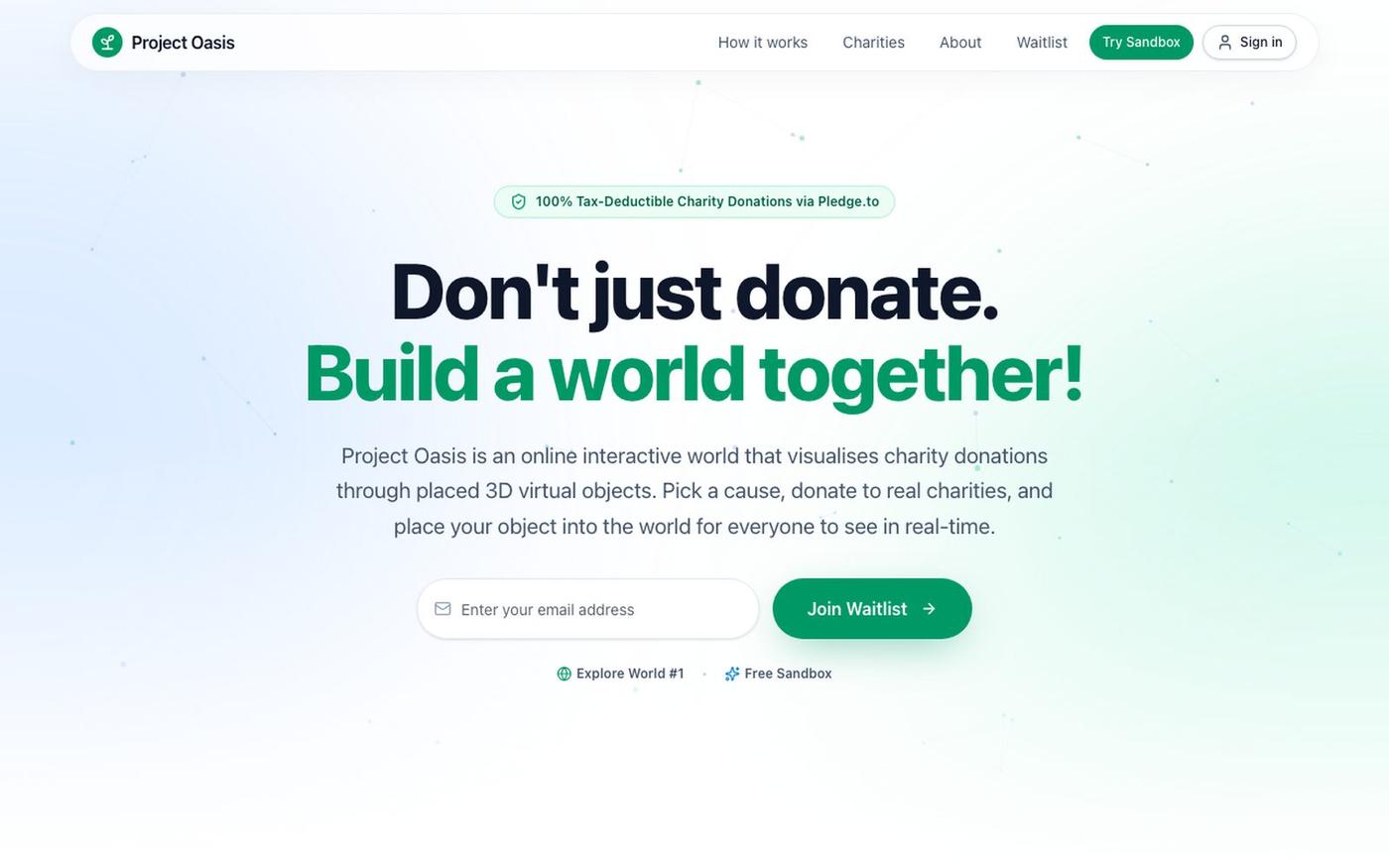 Project Oasis: Interactive 3D Charity World — screenshot