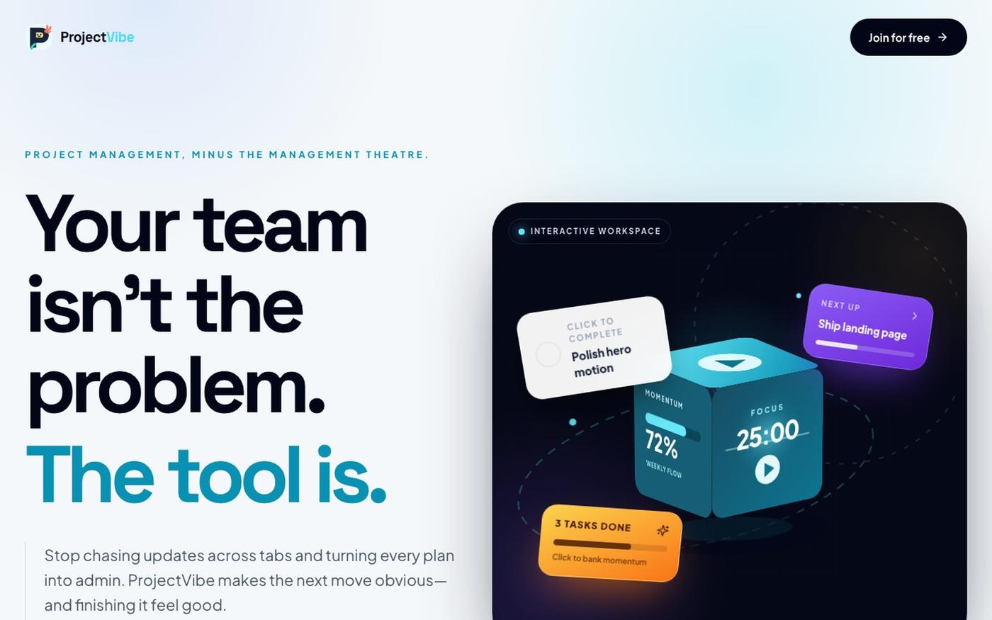 ProjectVibe — AI-powered project management for small teams — screenshot