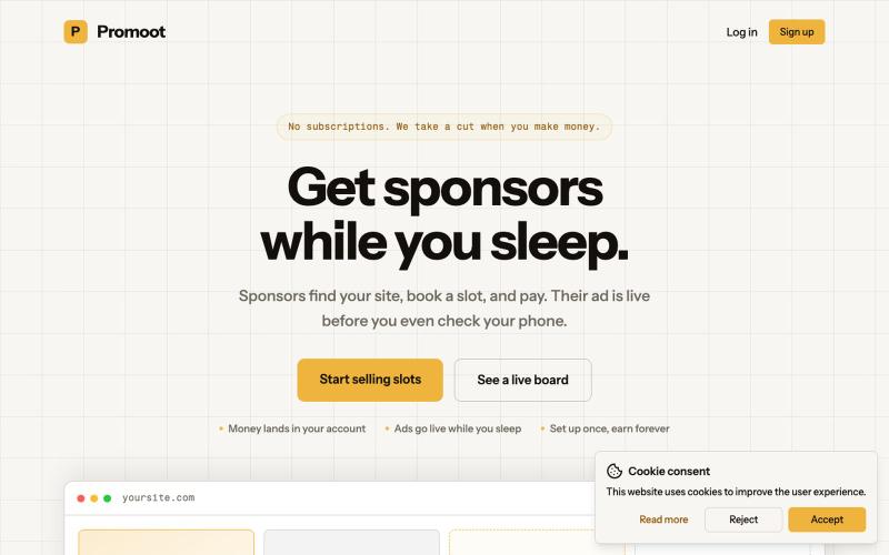 Promoot - Sponsor slots for your own site — screenshot