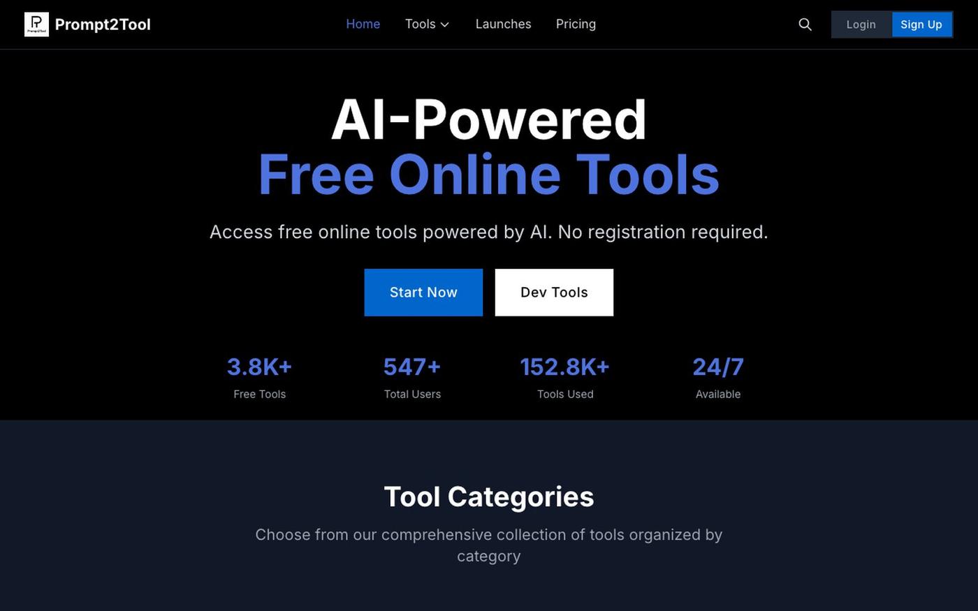 Free AI-Powered Online Tools Platform - Prompt2Tool — screenshot
