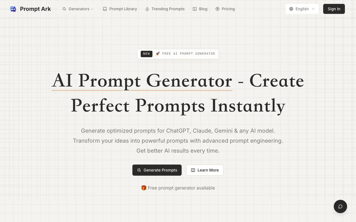 AI Prompt Generator - Create Perfect Prompts | Prompt Ark — screenshot