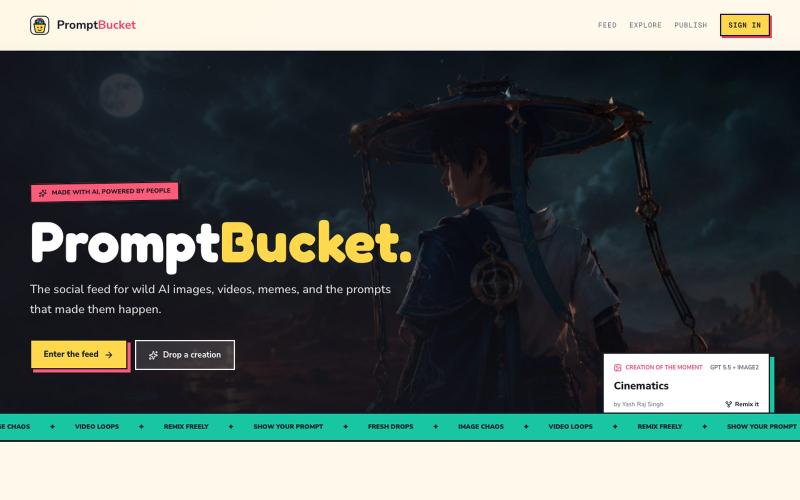 PromptBucket — AI creations, prompts, and remixes — screenshot