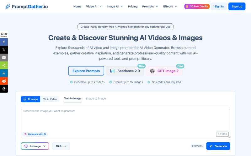 All-In-One AI Video & Image Generator | PromptGather.io — screenshot