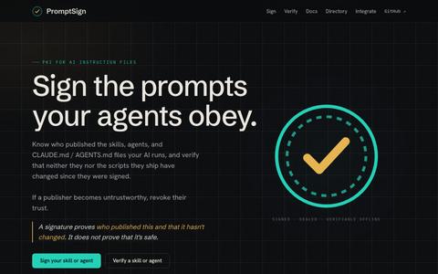 PromptSign.ai — Code signing for AI skills and agents — screenshot