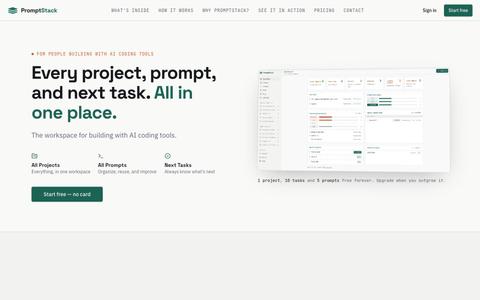 PromptStack: Project Hub for Vibe Coders & AI Builders — screenshot