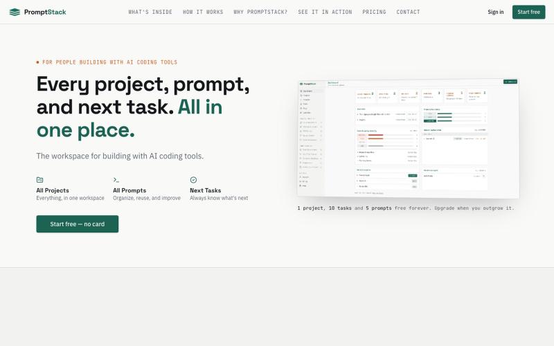 PromptStack: Project Hub for Vibe Coders & AI Builders — screenshot