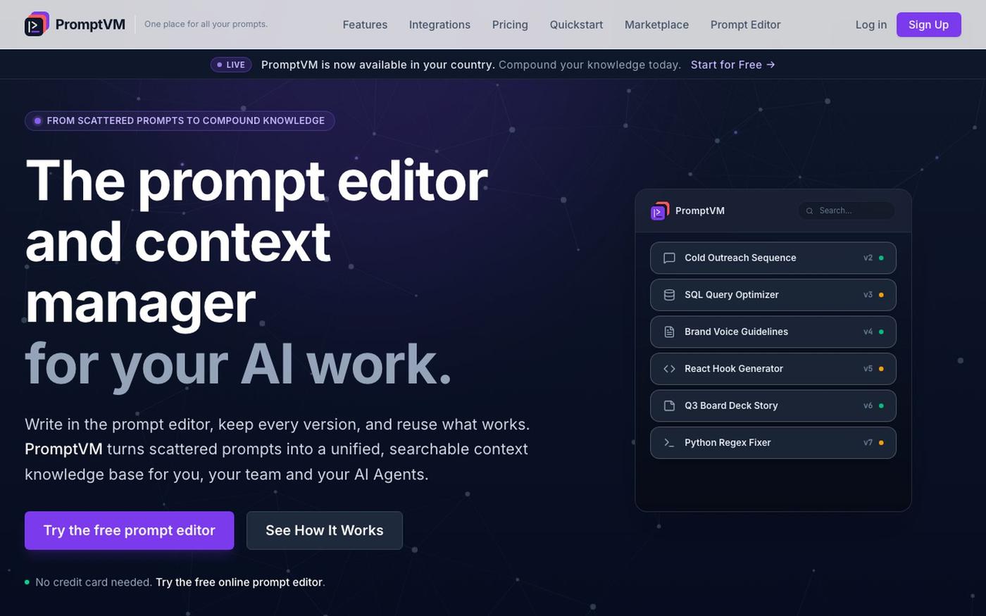 PromptVM: The Prompt Editor and Context Manager for AI Work — screenshot