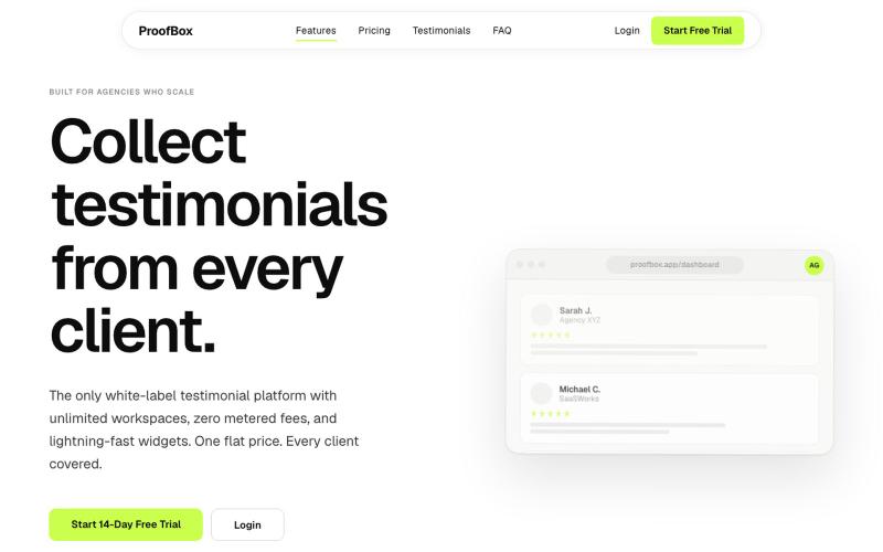 ProofBox — White-Label Testimonial Collection Platform — screenshot