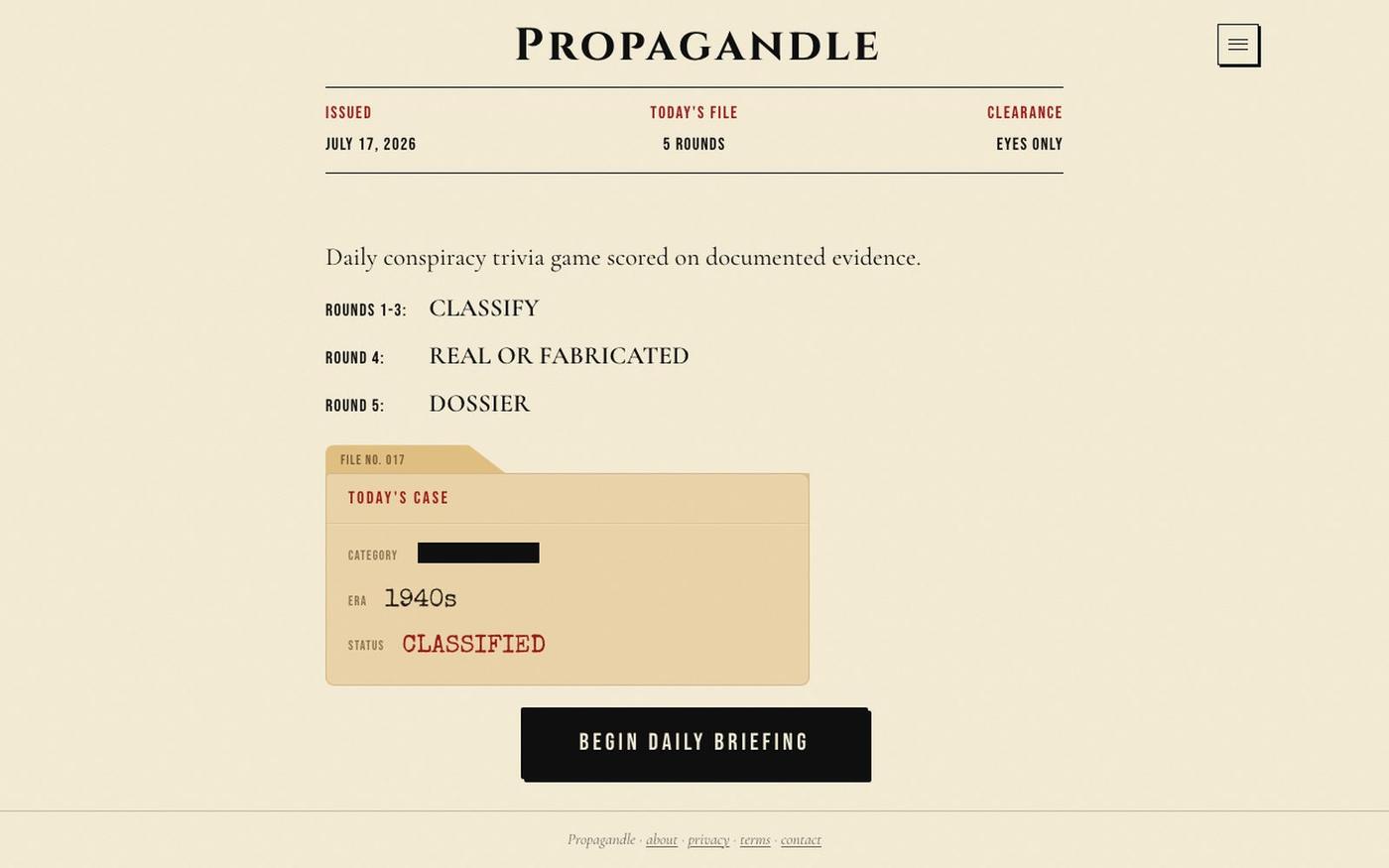 Propagandle — Daily Conspiracy Trivia — screenshot