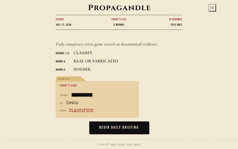 Propagandle — Daily Conspiracy Trivia — screenshot