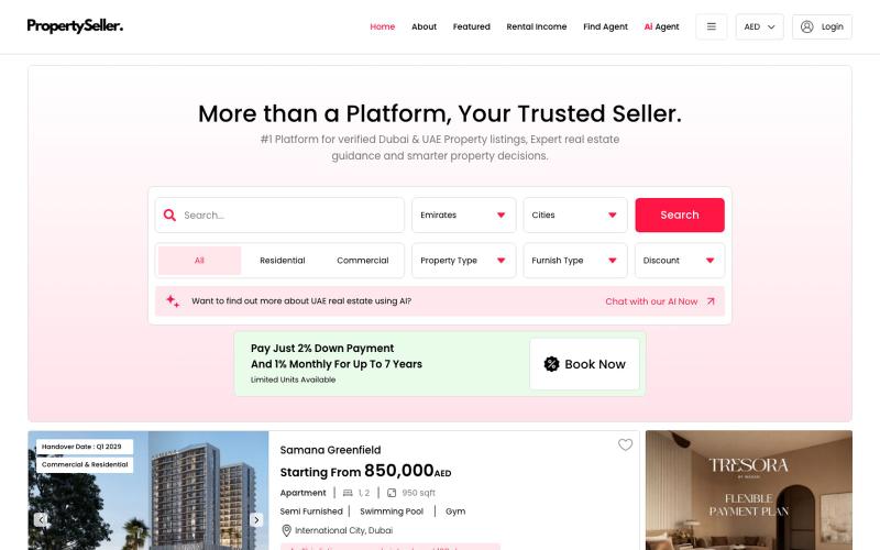 PropertySeller | Verified UAE Properties & Real Market Insights — screenshot