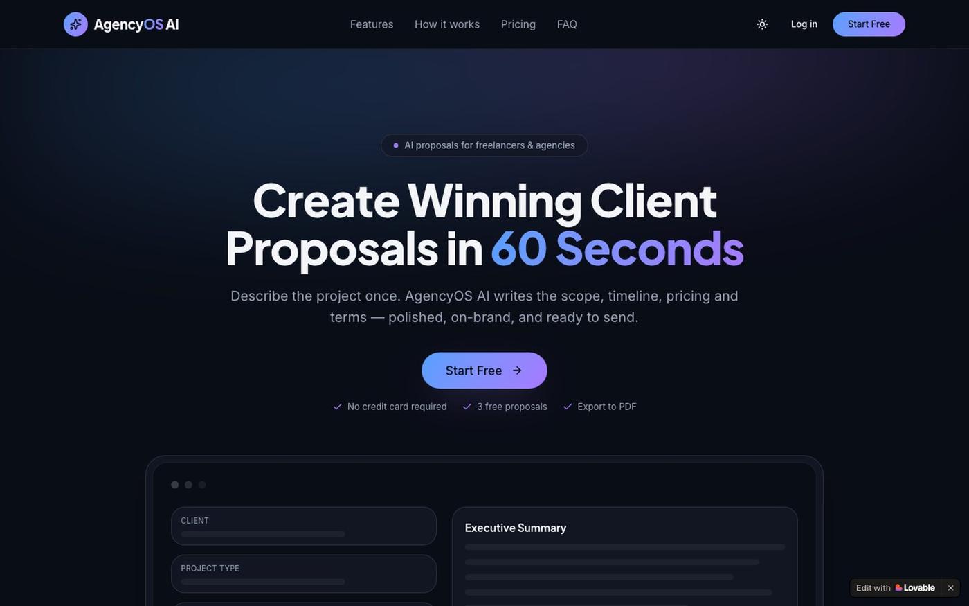 AgencyOS AI — Client Proposals in 60 Seconds — screenshot