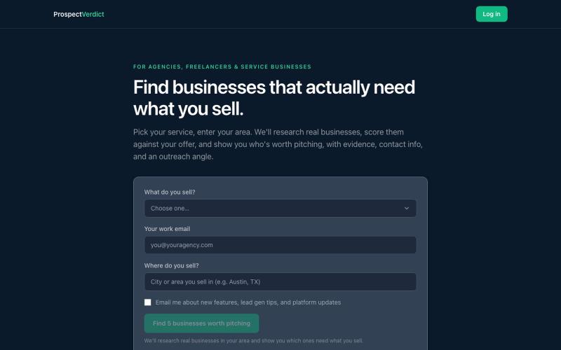 AI Lead Generation — Find Businesses That Need Your Service | Prospect Verdict — screenshot