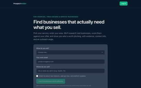 AI Lead Generation — Find Businesses That Need Your Service | Prospect Verdict — screenshot