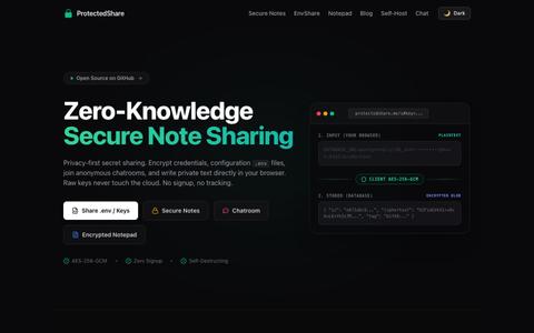 ProtectedText Alternative | Secret Sharing Website, Online Notepad & EnvShare —  — screenshot