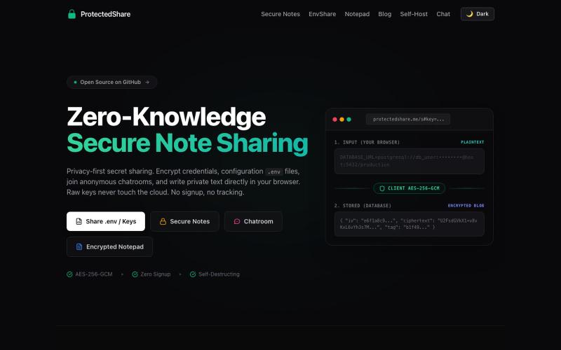 ProtectedText Alternative | Secret Sharing Website, Online Notepad & EnvShare — — screenshot
