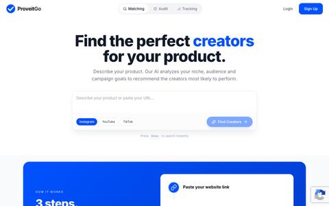 Find creators for your brand — ProveitGo — screenshot