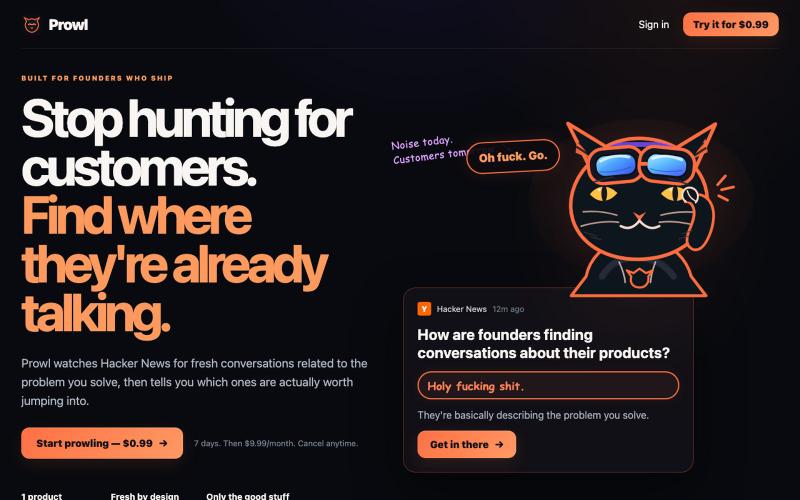 Prowl — Stop looking for customers. — screenshot