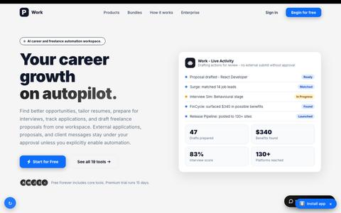 Work — AI-Powered Career & Freelance Automation Platform — screenshot