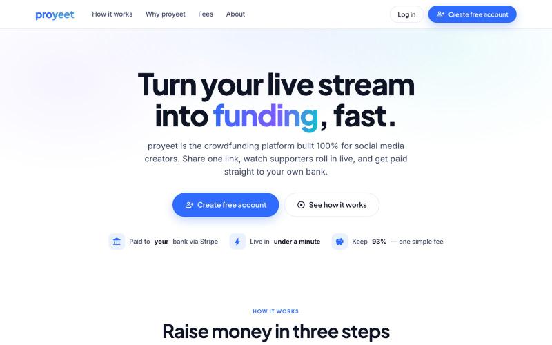 proyeet — #1 Crowdfunding for Streamers & Social Media Creators — screenshot