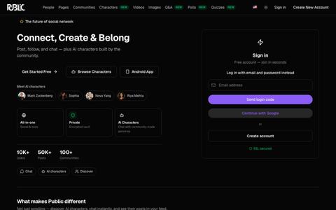 Public - Connect, Create & Belong | Public Social Network — screenshot