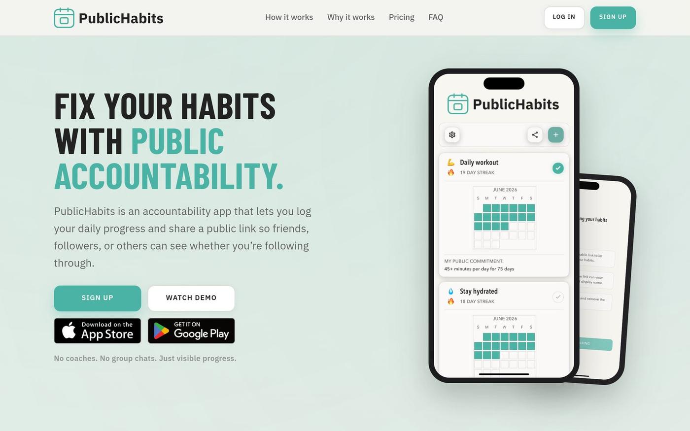 PublicHabits | Fix your habits with public accountability — screenshot