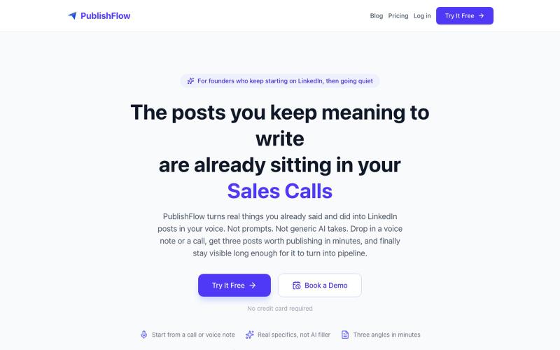 PublishFlow | LinkedIn Posts From Your Calls & Voice Notes — screenshot