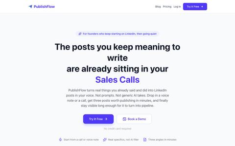 PublishFlow | LinkedIn Posts From Your Calls & Voice Notes — screenshot