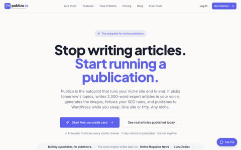 Publizo, the autopilot for niche publishers and SEO sites — screenshot