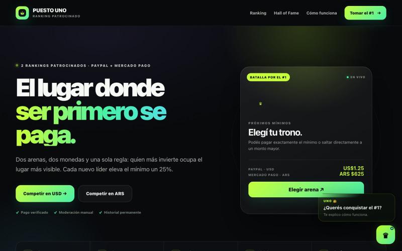 PUESTO UNO — El ranking que se compra — screenshot