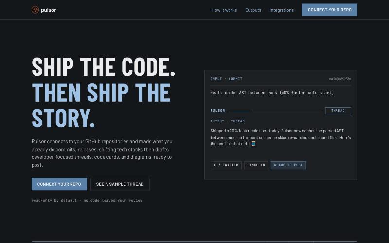 Pulsor - Ship the code. Then ship the story. — screenshot