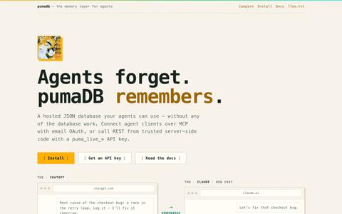 pumaDB — agent memory without the database work — screenshot
