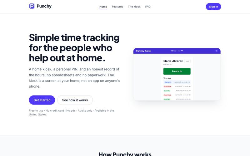 Punchy: Simple time tracking for home — screenshot