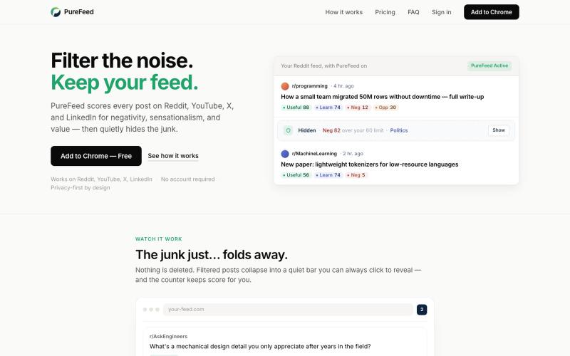 PureFeed — Filter the noise. Keep your feed. — screenshot