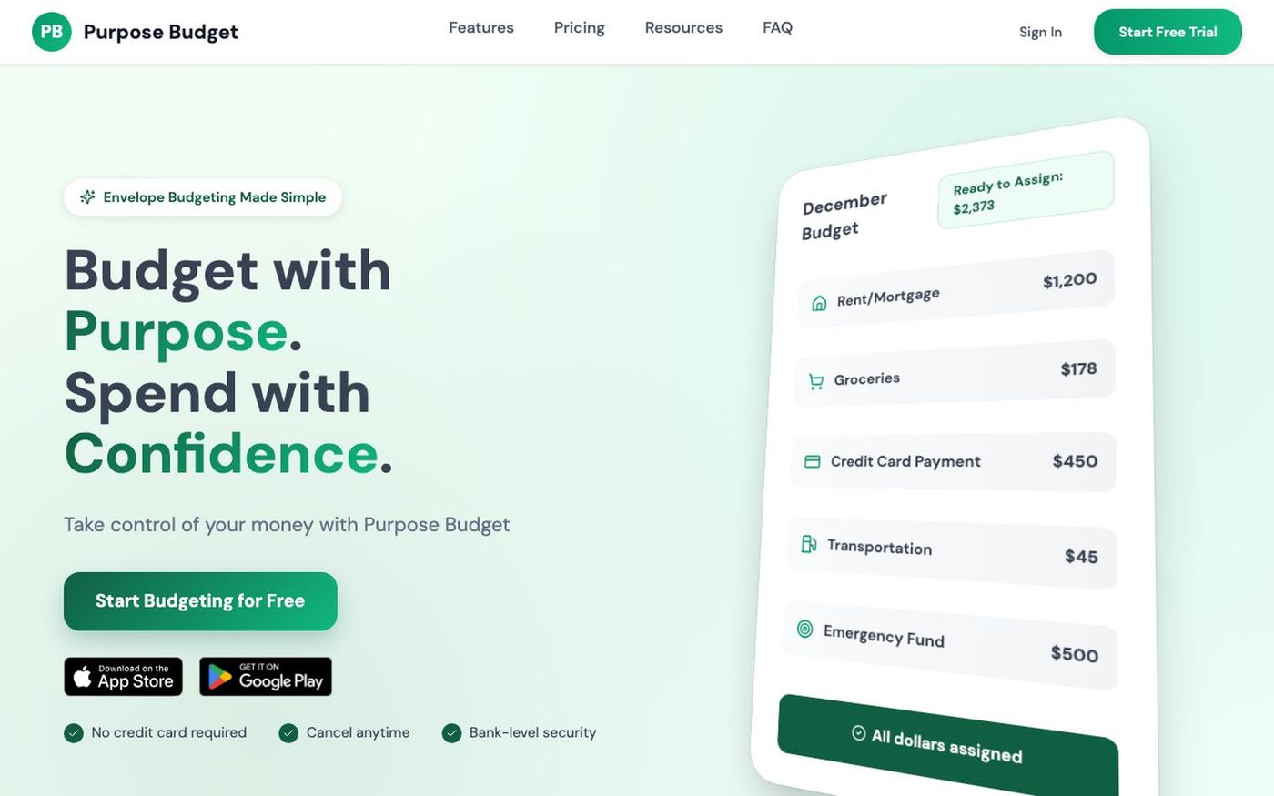 Purpose Budget - Budget with Purpose. Spend with Confidence. — screenshot