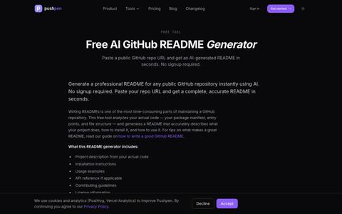 Free GitHub README Generator — AI-Powered | Pushpen — screenshot