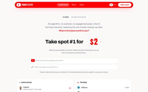 PushYourYT — the YouTube leaderboard you can buy into — screenshot