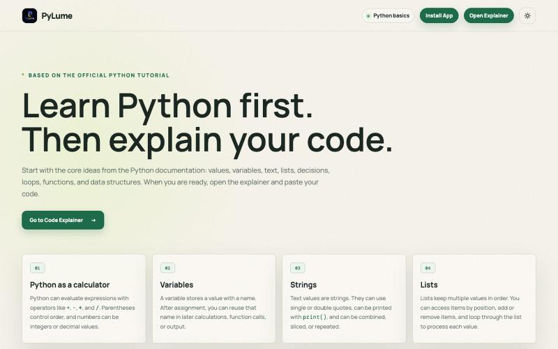 PyLume - Learn Python — screenshot